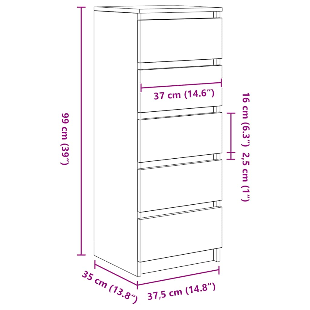 HKH Aparador em derivados de Madeira com Gavetas 37,5 X 35 X 99 Cm - Branco