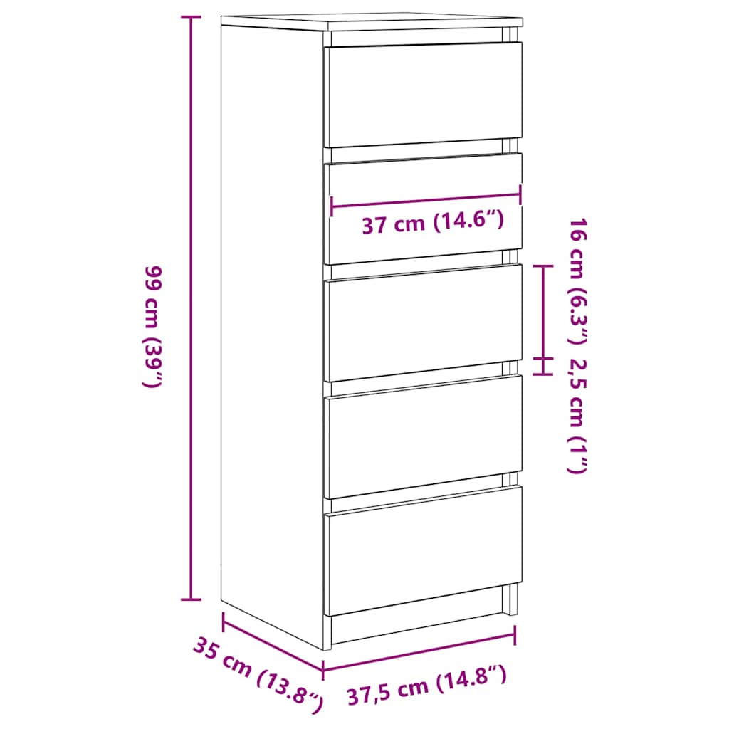 Aparador HKH en derivados de Madera con Cajones derivados de Madera 37,5 X 35 X 99 Cm - Roble Artesano