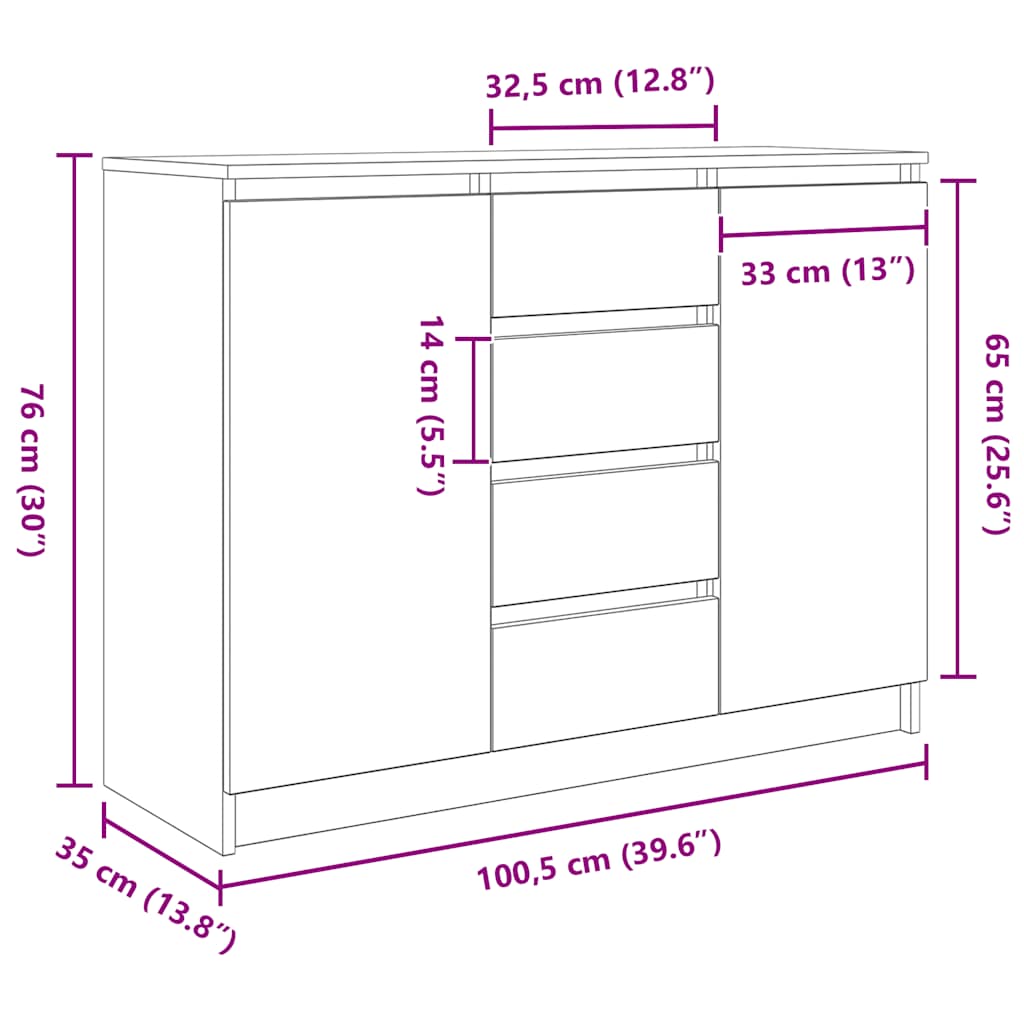 HKH Aparador em derivados de Madeira 100,5 X 35 X 76 Cm - Branco