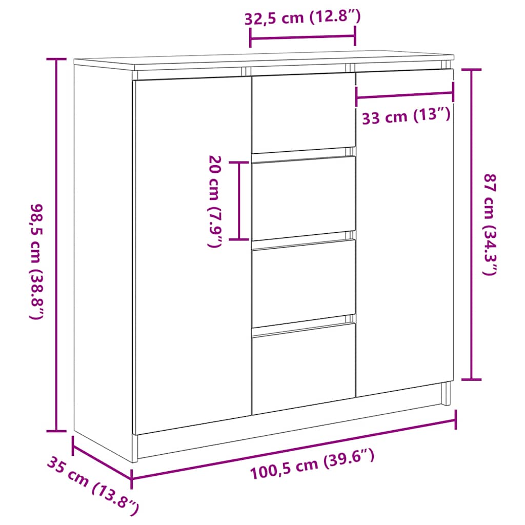 HKH Aparador em derivados de Madeira 100,5 X 35 X 98,5 Cm - Branco