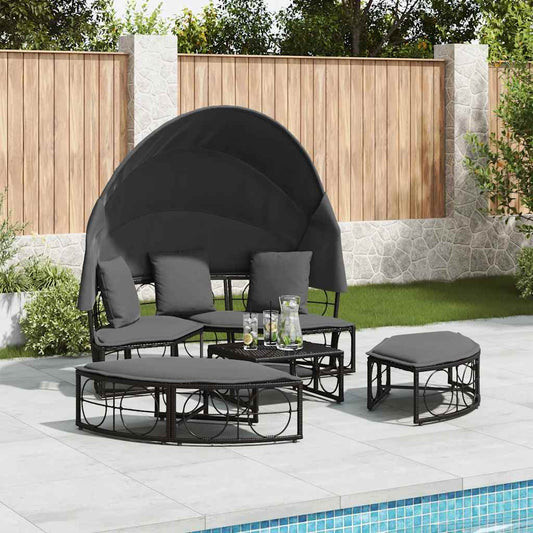 HKH Cama Lounge De Exterior C/ Toldo E Almofadões Vime Pe - Preto
