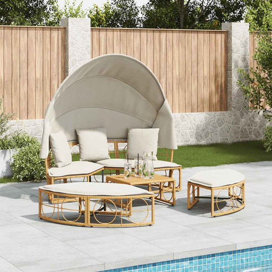 HKH Cama Lounge De Exterior C/ Toldo E Almofadões Vime Pe - Marrom