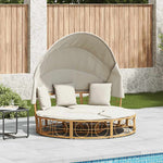 HKH Cama Lounge De Exterior C/ Toldo E Almofadões Vime Pe - Marrom