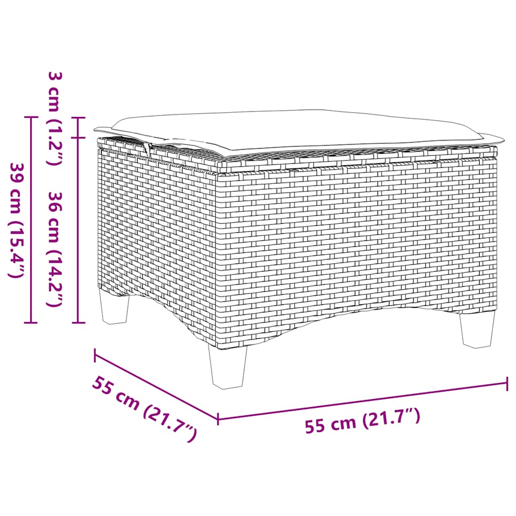 HKH Bancos Jardim com Almofadas 2 Unid 55x55x36 Cm Vime Pe Castanho - Marrom