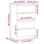 HKH Aparador em derivados de Madeira com 4 Gavetas 60 X 35 X 98,5 Cm - Madeira Velha
