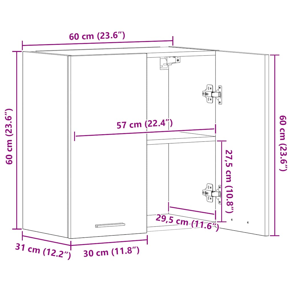 HKH Armario de Pared de Cocina Lyon Roble Artesanal - 60x31x60 Cm