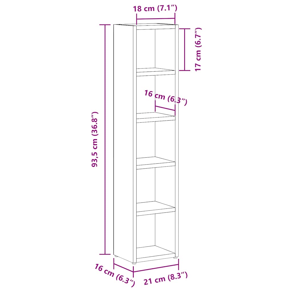 HKH Armarios para CD 2 Piezas en Roble - 21x16x93,5 Cm - Negro