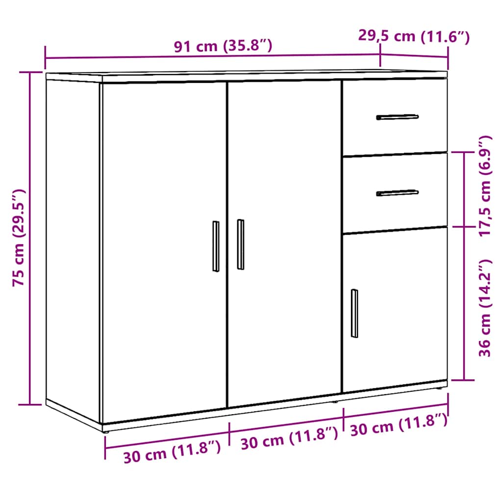 Aparador Clásico HKH en Madera de Ingeniería 91 X 29,5 X 75 Cm - Roble Negro
