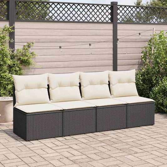 HKH 2 Pcs Conjunto Sofás Jardim C/ Almofadões Vime Pe/acácia - Preto