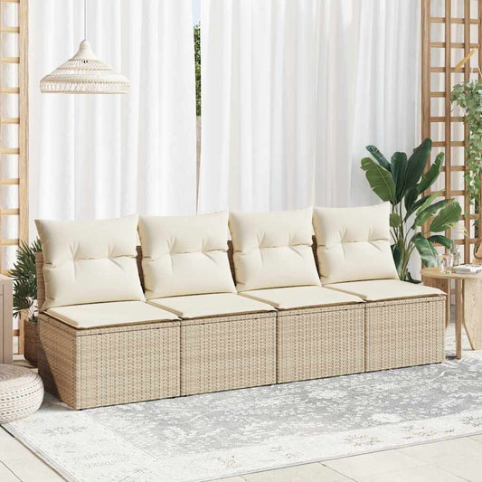 HKH 2 Pcs Conj. Sofás P/ Jardim C/ Almofadões Vime Pe/acácia - Bege