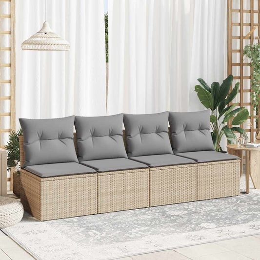 HKH 2 Pcs Conj. Sofás P/ Jardim C/ Almofadões Vime Pe/acácia - Bege