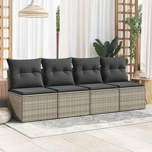 HKH 2 Pcs Conjunto Sofás de Jardim C/ Almofadões Acácia e Vime Pe - Cinzento