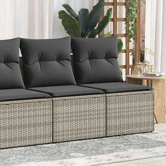 HKH 2 Pcs Conjunto Sofás de Jardim C/ Almofadões Acácia e Vime Pe - Cinzento