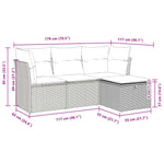 HKH 4 Pcs Conjunto Sofás de Jardim C/ Almofadões Vime Pe - Cinzento