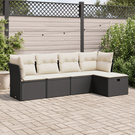 HKH 5 Pcs Conjunto Sofás de Jardim com Almofadões Vime Pe - Preto