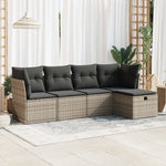 HKH 5 Pcs Conjunto Sofás de Jardim C/ Almofadões Vime Pe - Cinzento
