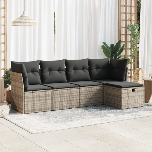 HKH 5 Pcs Conjunto Sofás de Jardim C/ Almofadões Vime Pe - Cinzento
