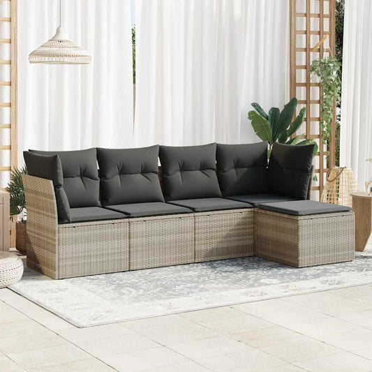 HKH 5 Pcs Conj. Sofás Jardim C/ Almofadões Vime Pe -claro - Cinzento