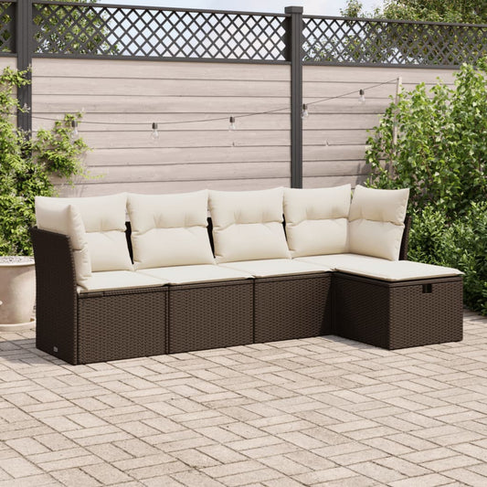 HKH 5 Pcs Conjunto Sofás P/ Jardim C/ Almofadões Vime Pe Castanho - Marrom