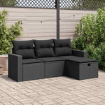 HKH 4 Pcs Conjunto de Sofás para Jardim C/ Almofadões Vime Pe - Preto