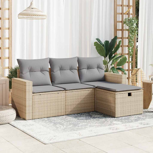 HKH 4 Pcs Conjunto de Sofás para Jardim C/ Almofadões Vime Pe - Bege