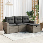 HKH 4 Pcs Conjunto Sofás de Jardim C/ Almofadões Vime Pe - Cinzento
