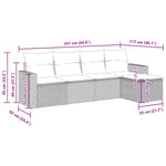 HKH 5 Pcs Conjunto Sofás de Jardim C/ Almofadões Vime Pe - Cinzento