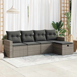 HKH 5 Pcs Conjunto Sofás de Jardim C/ Almofadões Vime Pe - Cinzento