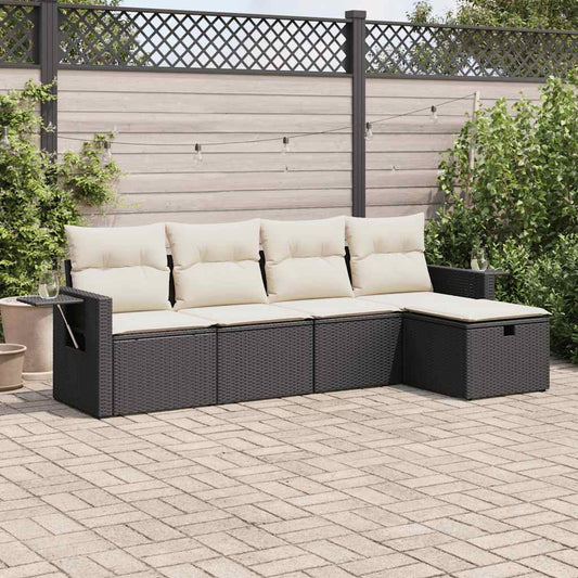 HKH 5 Pcs Conjunto de Jantar para Jardim Vime de Pvc - Preto