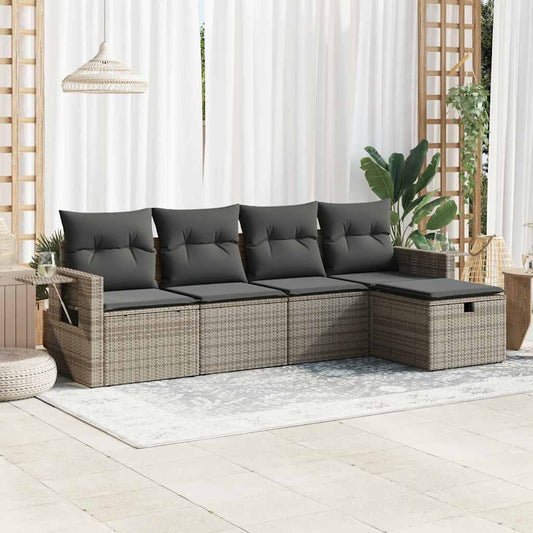 HKH 5 Pcs Conjunto Sofás de Jardim C/ Almofadões Vime Pe - Cinzento