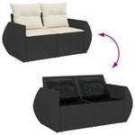 HKH 4 Pcs Conjunto de Sofás para Jardim C/ Almofadões Vime Pe - Preto