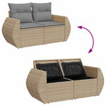 HKH 4 Pcs Conjunto de Sofás para Jardim C/ Almofadões Vime Pe - Bege