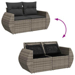 HKH 4 Pcs Conjunto Sofás de Jardim C/ Almofadões Vime Pe - Cinzento