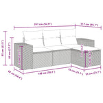 HKH 4 Pcs Conjunto de Sofás para Jardim C/ Almofadões Vime Pe - Preto