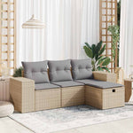 HKH 4 Pcs Conjunto de Sofás para Jardim C/ Almofadões Vime Pe - Bege