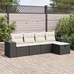 HKH 5 Pcs Conjunto Sofás de Jardim com Almofadões Vime Pe - Preto