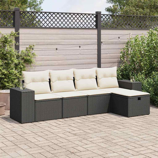 HKH 5 Pcs Conjunto Sofás de Jardim com Almofadões Vime Pe - Preto