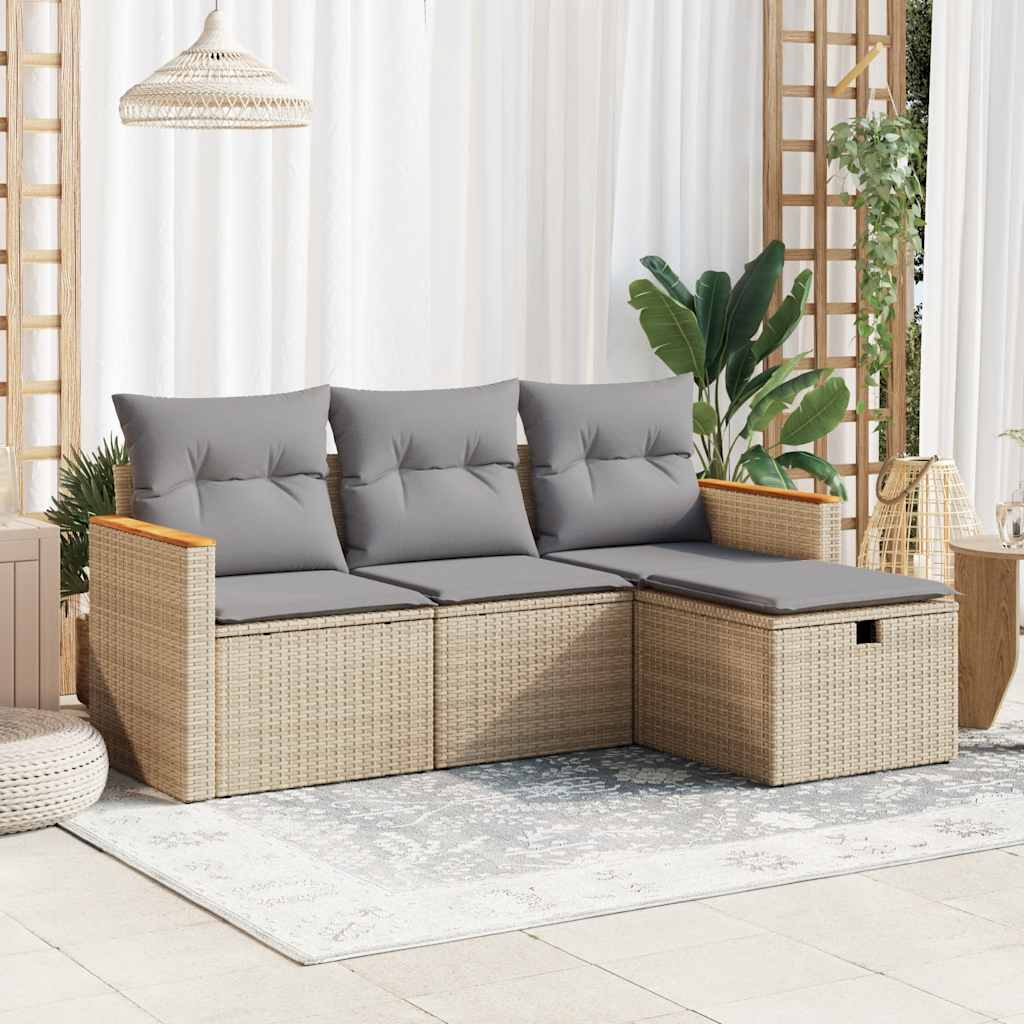 HKH Juego de Sofás de Jardín de 4 Piezas con Cojines Ratán PE - Beige