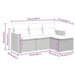 HKH 4 Pcs Conjunto Sofás de Jardim C/ Almofadões Vime Pe - Cinzento