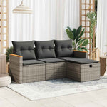 HKH 4 Pcs Conjunto Sofás de Jardim C/ Almofadões Vime Pe - Cinzento