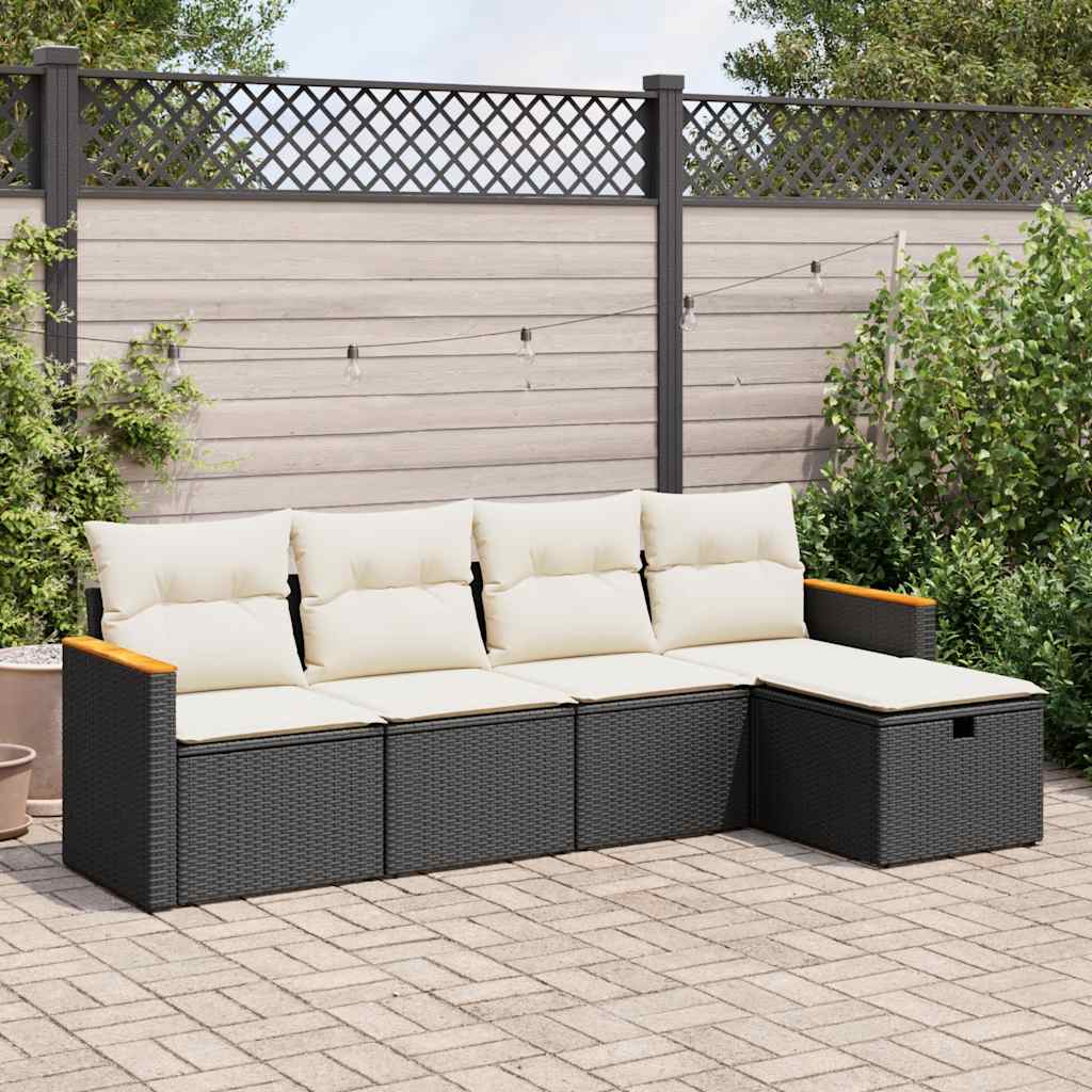 HKH 5 Pcs Conjunto Sofás de Jardim com Almofadões Vime Pe - Preto
