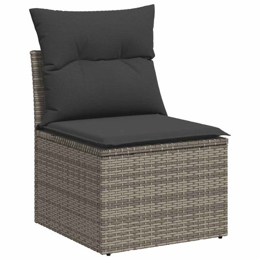 HKH 5 Pcs Conjunto Sofás de Jardim C/ Almofadões Vime Pe - Cinzento