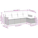 HKH 5 Pcs Conjunto Sofás de Jardim C/ Almofadões Vime Pe - Cinzento