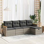 HKH 5 Pcs Conjunto Sofás de Jardim C/ Almofadões Vime Pe - Cinzento