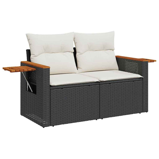 HKH 4 Pcs Conjunto de Sofás para Jardim C/ Almofadões Vime Pe - Preto