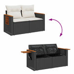HKH 4 Pcs Conjunto de Sofás para Jardim C/ Almofadões Vime Pe - Preto