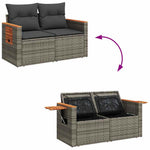 HKH 4 Pcs Conjunto Sofás de Jardim C/ Almofadões Vime Pe - Cinzento