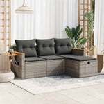 HKH 4 Pcs Conjunto Sofás de Jardim C/ Almofadões Vime Pe - Cinzento