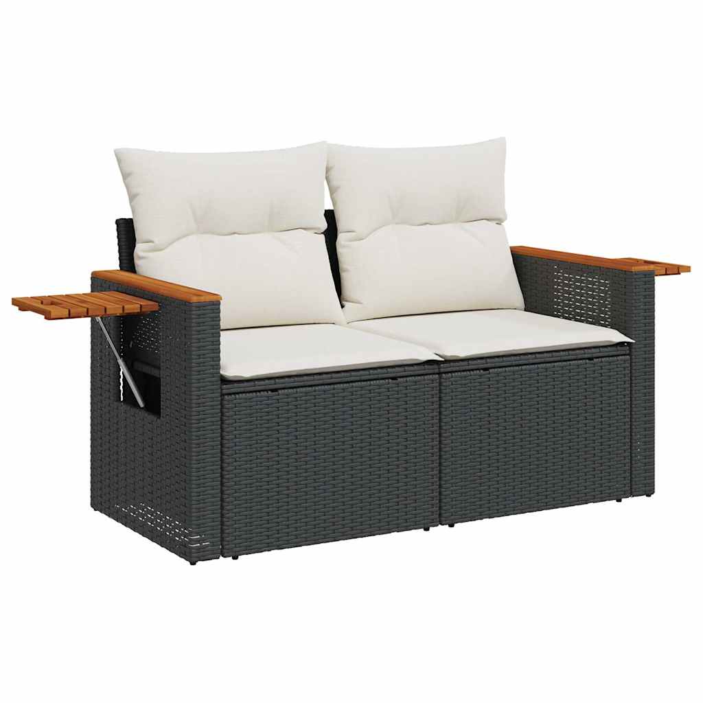 HKH 5 Pcs Conjunto Sofás de Jardim com Almofadões Vime Pe - Preto