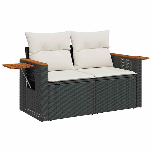 HKH 5 Pcs Conjunto Sofás de Jardim com Almofadões Vime Pe - Preto